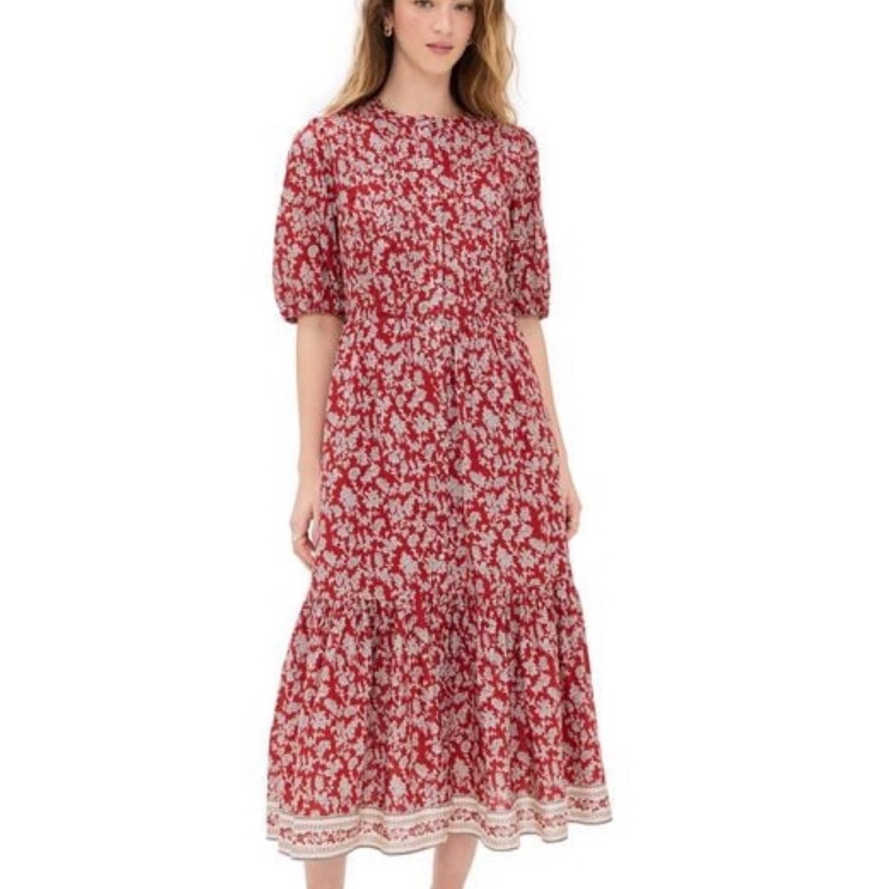 Madewell Red and White Floral Midi Dress